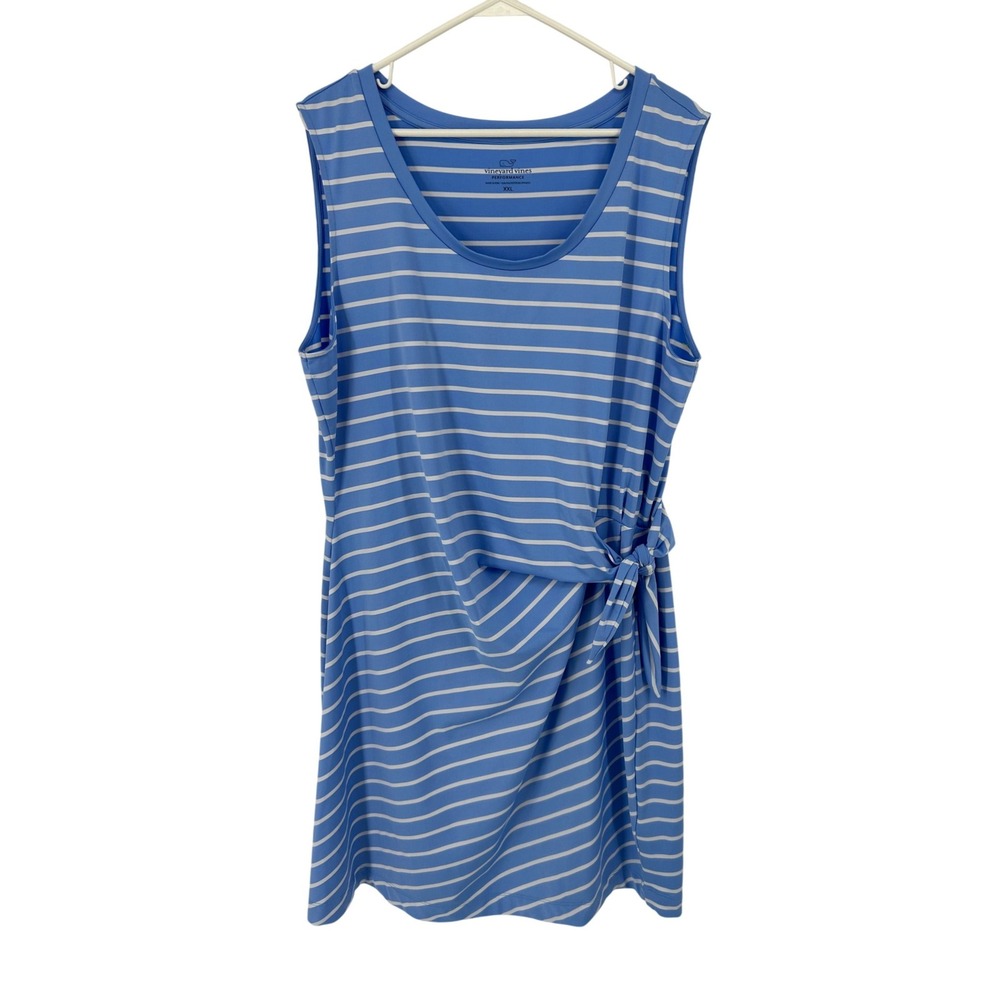 Vineyard Vines Performance Dress Women XXL Blue White Stripe Side Tie Sleeveless